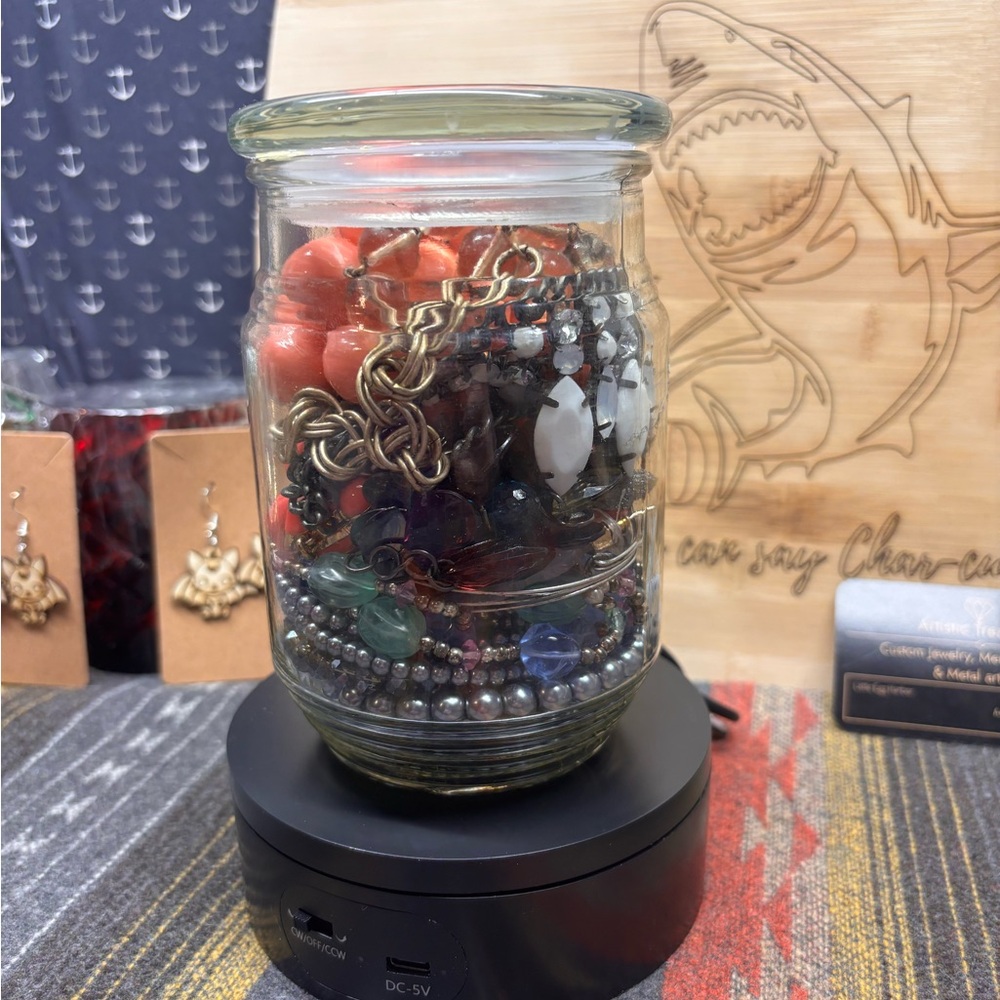Colorful Beaded Jewelry Collection in Glass Jar